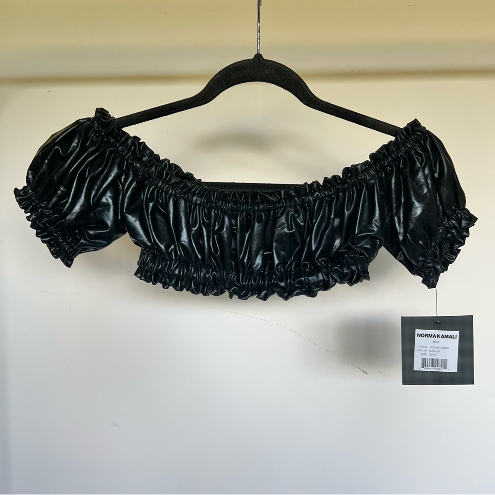 Norma Kamala cropped off the shoulder foil top